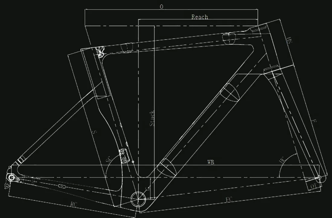 Desenho cotado do quadro EDRO IMPETUS com as medidas de geometria