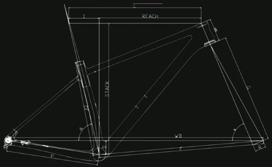 Desenho cotado do quadro EDRO SUMMA com as medidas de geometria